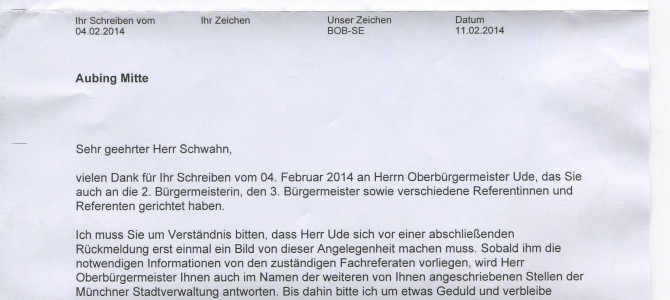 Antwortschreiben Suzan Erdogan, Büro des Oberbürgermeisters, Landeshauptstadt München